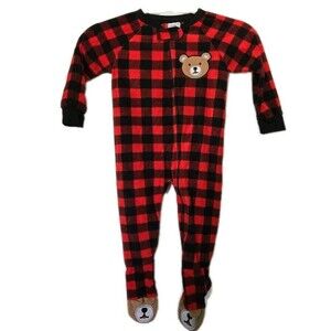 Teddy Bear Baby Plaid Black Red Sleep N Play One Piece Bodysuit 24 Months PJs